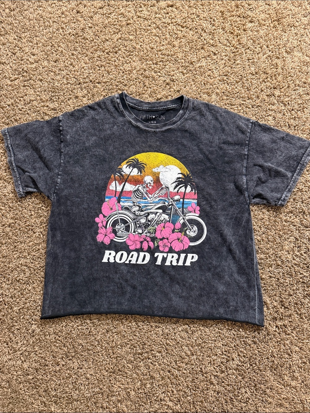 Fifth Sun Black 'Road Trip' Sunset Motorcycle Crop Tee